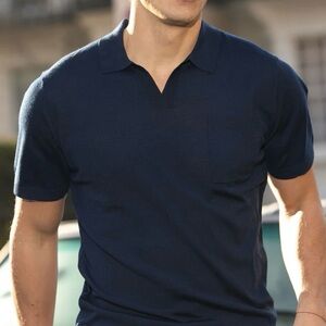 NEW Collars & Co Navy Blue‎ Bellagio Buttonless Short Sleeve Merino Polo XXL